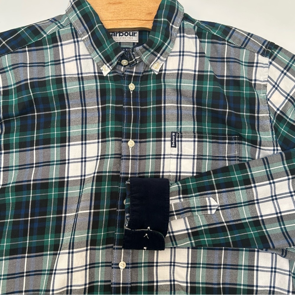 Barbour Green and Blue Plaid Casual Button Down Shirt